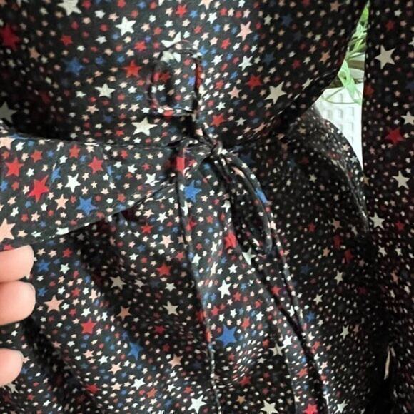 Madewell 100% Silk Ruffle-Hem Wrap Long Sleeve Top in Starry Night xs - Picture 8 of 10